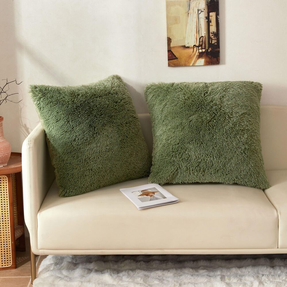 9322 26x26 Fluffy Faux Fur Euro Throw Pillow Covers, 2 Pack Shaggy Fuzzy